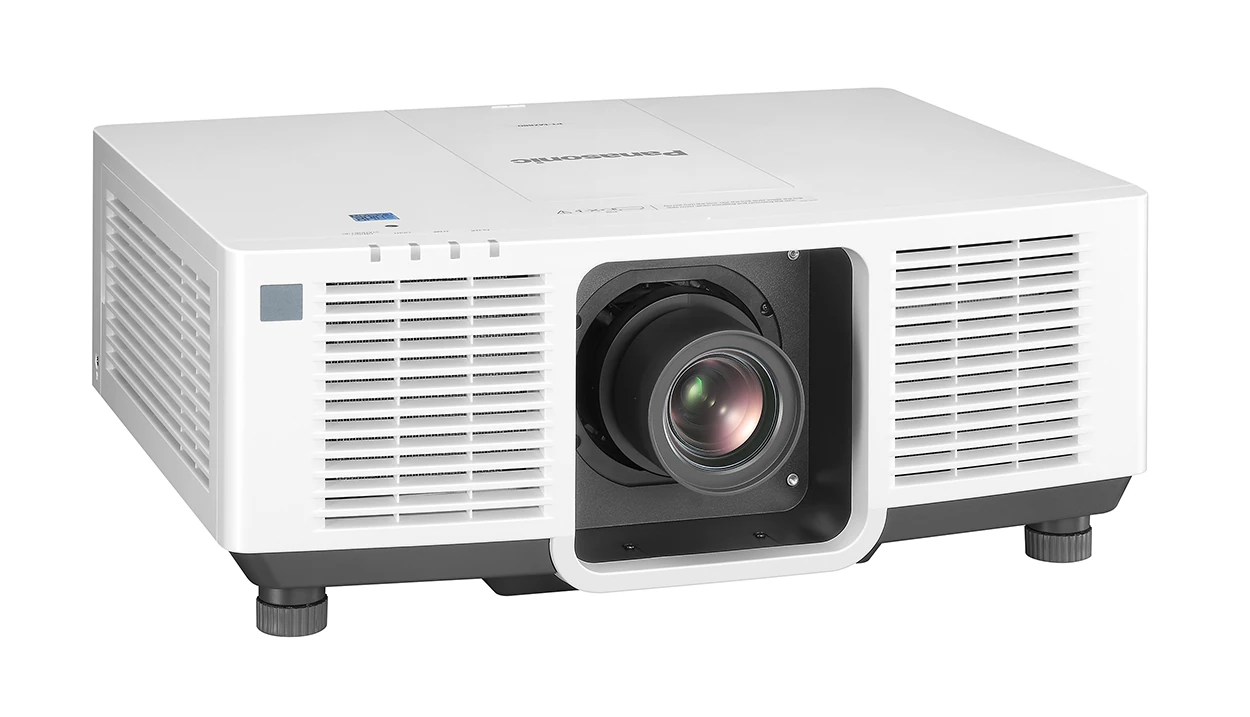 This image shows the projector Panasonic PT-MZ880W. The camera shows the projector from the top left.