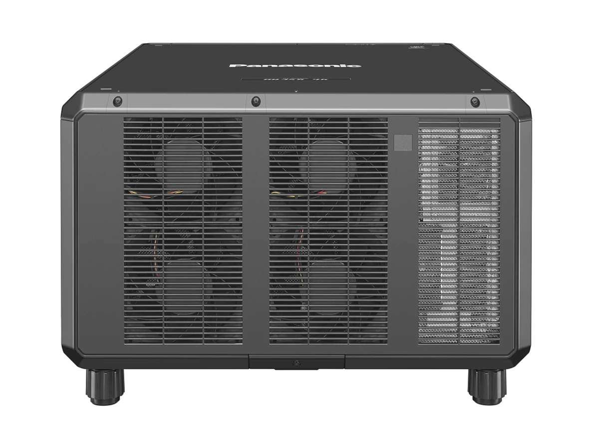 Dieses Bild zeigt den Projektor Panasonic PT-RQ35K2. Die Kamera zeigt den Projektor von hinten.