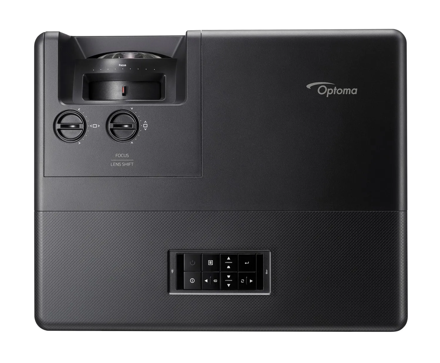 Dieses Bild zeigt den Projektor Optoma ZU607TST. Die Kamera zeigt den Projektor von oben.