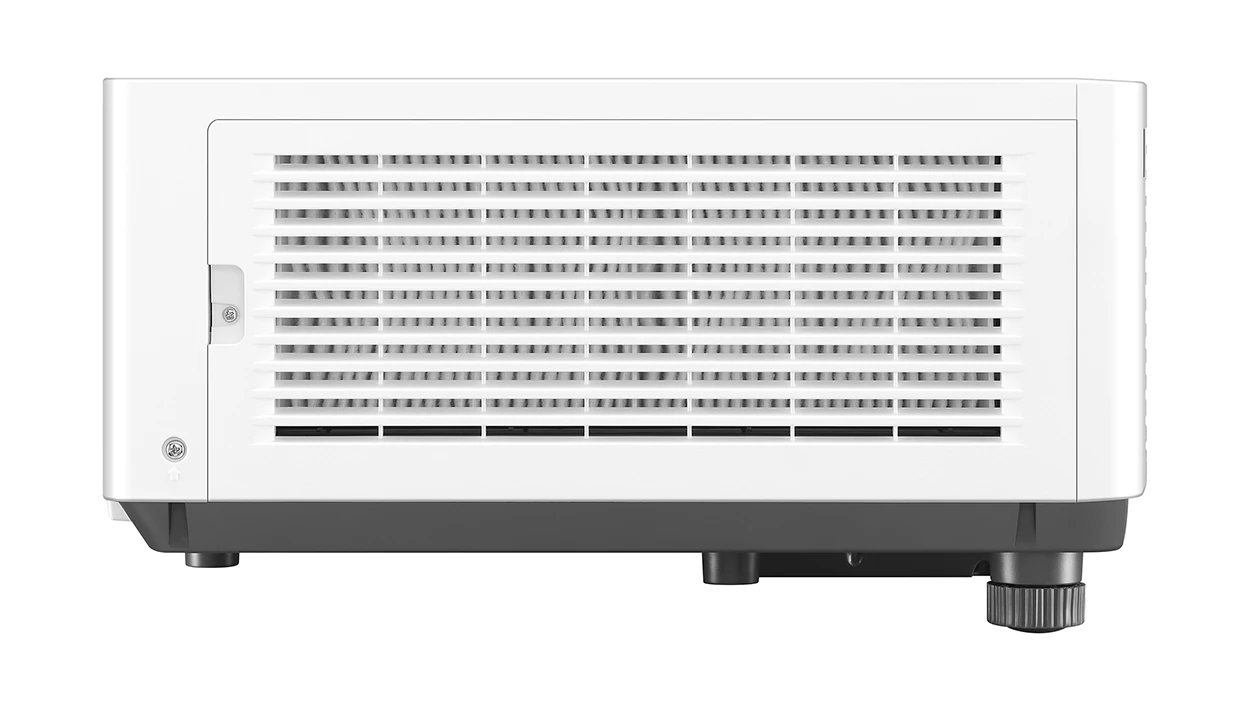 This image shows the projector Panasonic PT-MZ880W. The camera shows the projector from the left.